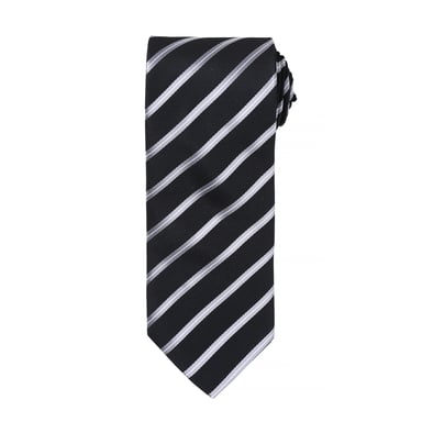 Premier Mens Sports Stripe Pattern Formal Work Tie (Black/ Silver)