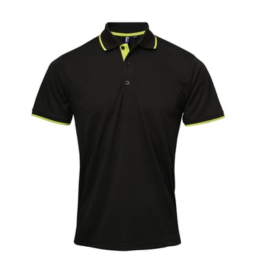 Premier Mens Contrast Coolchecker Polo Shirt (Black/Lime)