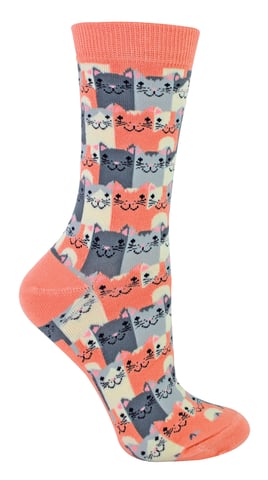 Miss Sparrow - Calcetines de bambú transpirables con forma de gato para mujer - Happy Cats (Rosa)