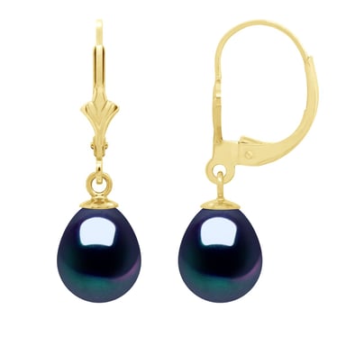 Earrings in Yellow Gold 375 and Real Cultured Freshwater Pearls Pear 8-9 mm