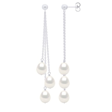 Earrings Trio - 3 Real Cultured Freshwater Pearls Pear 7-8 mm