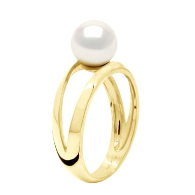 Ring - Yellow Gold 375 - Real Cultured Freshwater Pearl Round 8-9 mm