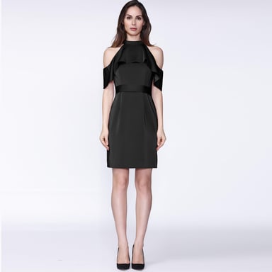 Fitted dress with large ruffles and bare shoulders
