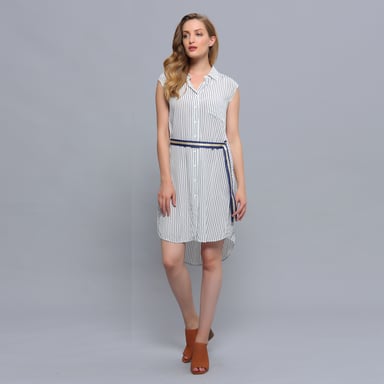 Minimalist Stripes Print Sleeveless Shirt Dress