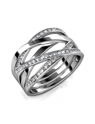 Anillo Criss Cross - Plata y Cristal