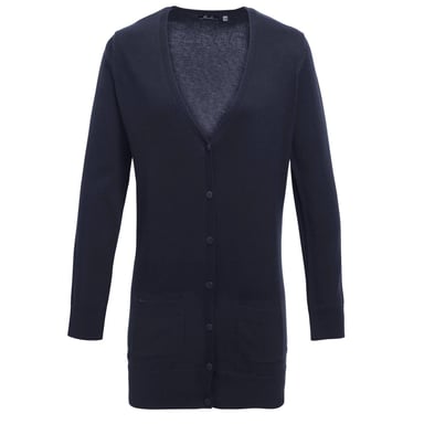 Premier Womens/Ladies Longline V Neck Cardigan (Navy)