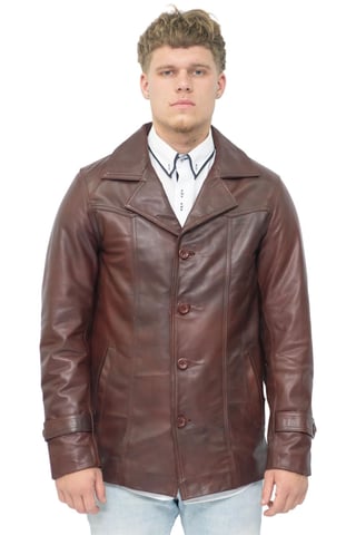 Gabardina de cuero Crombie estilo vintage marrón para hombre - Macao