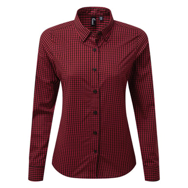 Premier Womens/Ladies Maxton Check Long Sleeve Shirt (Black/Red)