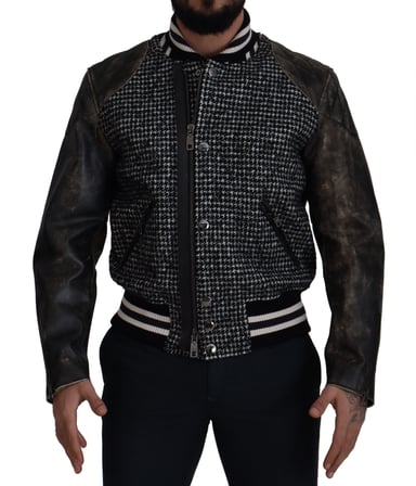 Chaqueta Bomber para Hombre de Polyester de Houndstooth Negro Dolce & Gabbana