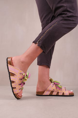 Where's That From Womens 'Paradox' Strappy Flat Sandals With Printed Ribbon Detailing Faux Leather