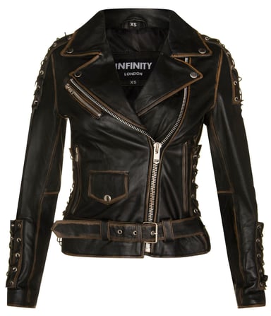 Chaqueta de motociclista de cuero negra Brando para mujer - Bari