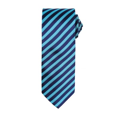 Premier Mens Double Stripe Pattern Formal Business Tie (Turquoise/ Navy)