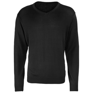 Premier Mens Knitted Cotton Acrylic V Neck Sweatshirt (Black)