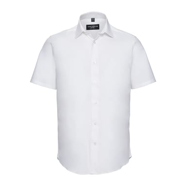 Russell Collection Mens Fitted Short-Sleeved Shirt (White)