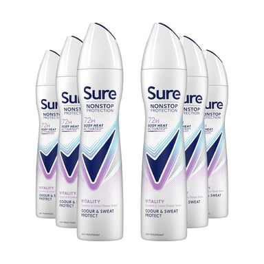 Sure Women Vitality Deodorant Spray with 72H Nonstop Protection 250ml, 6 Pack