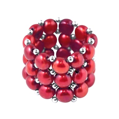 Ring 2 Rows - Hand Made - of Real Freshwater Pearls