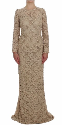 Vestido Maxi Sin Mangas de Encaje Floral Beige para Mujer de Dolce & Gabbana