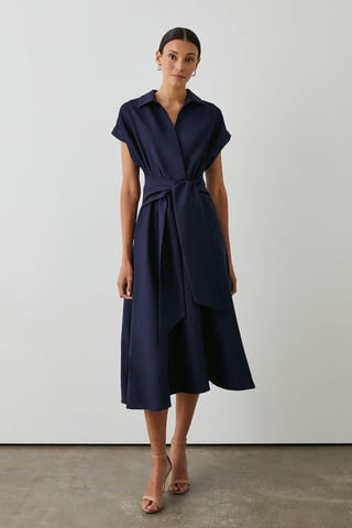Front Tie Shirt Midi Dress