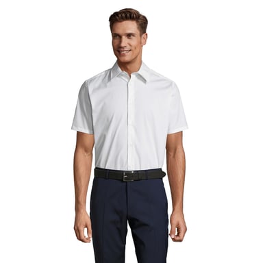 SOLS Mens Broadway Stretch Short-Sleeved Shirt (White)