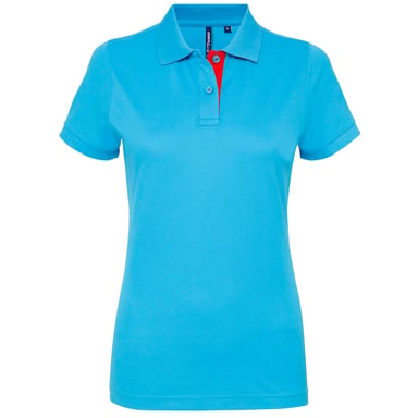 Asquith & Fox Womens/Ladies Short Sleeve Contrast Polo Shirt (Turquoise/ Red)