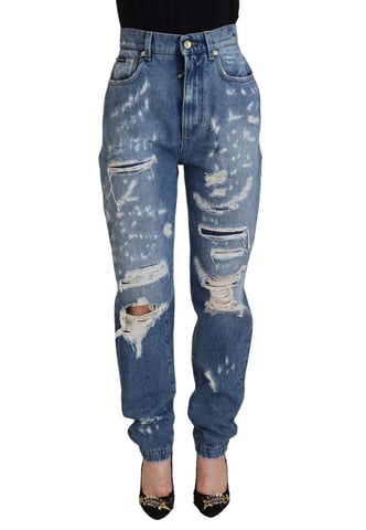 Jeans de mezclilla desgastados de algodón azul para mujer de Dolce & Gabbana