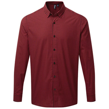 Premier Mens Maxton Checked Long-Sleeved Shirt (Black/Red)