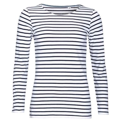 SOLS Womens/Ladies Marine Striped Long-Sleeved T-Shirt (White/Navy)