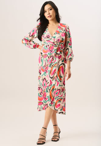 Vestido midi cruzado con estampado multicolor
