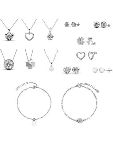 Caja corazón San Valentín - 14 joyas - Plata y Cristal