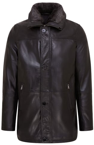 Gabardina de cuero cálida de longitud media para hombre, color negro - Varkaus