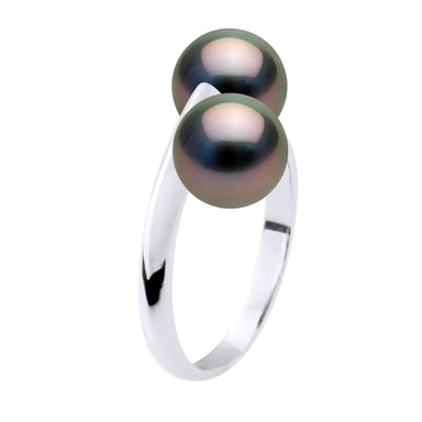 Ring You & Me - 2 Real Cultured Tahiti Pearls Round 8-9 mm