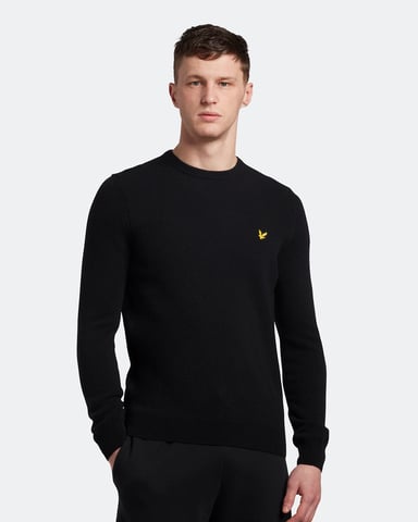Jersey de mezcla de jaspeado en negro azabache de lana de cordero con cuello redondo de Lyle & Scott