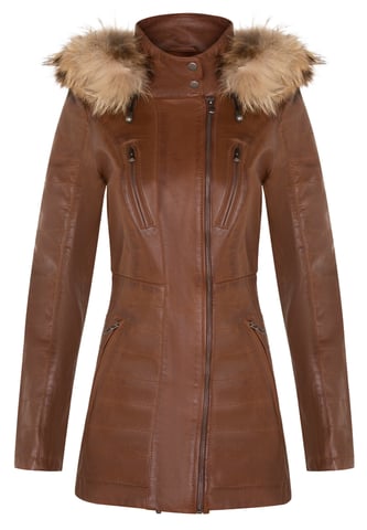 Parka de cuero con capucha y corte ajustado para mujer - Northam