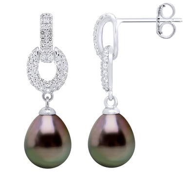 Hanging Earrings Real Cultured Tahiti Pearls 8-9 mm