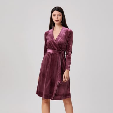V neckline wrap velvet dress