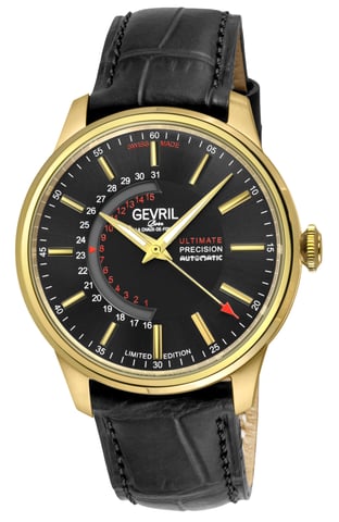 Reloj para hombre Gevril Guggenheim Sellita SW220 con rueda de fecha personalizada, hecho a mano en auténtica piel de cuero negra italiana.