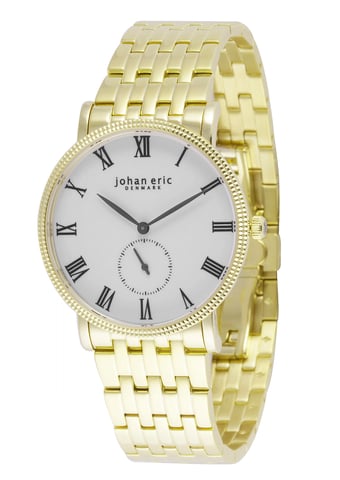 Johan Eric Holstebro reloj para hombres, caja de oro amarillo, esfera blanca, pulsera de oro amarillo
