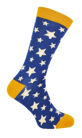 Mr Heron - Calcetines de Bambú para Hombre | Calcetines con Rayas Argyle | Regalos para Él - Estrellas (Azul Marino)