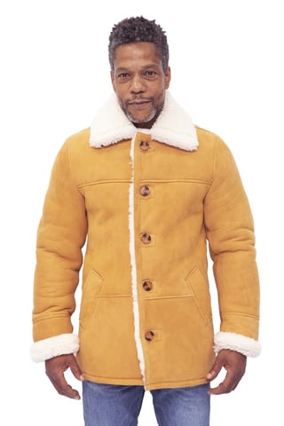Abrigo clásico de piel de oveja para hombre, color castaño rojizo