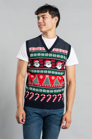 Dark Navy Christmas V Neck Jacquard Knitted Vest
