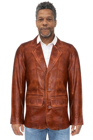 Chaqueta tipo blazer de cuero color canela para hombre - Santiago