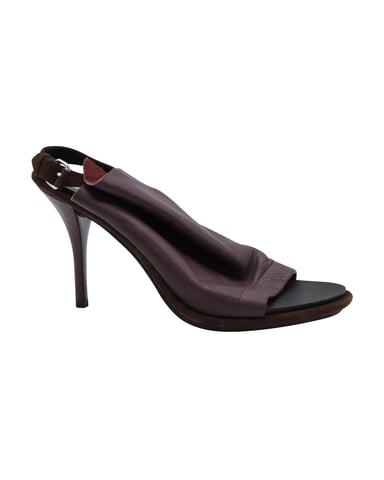 Balenciaga Open Toe Slingback Mules in Burgundy Leather