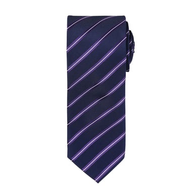 Premier Mens Sports Stripe Pattern Formal Work Tie (Navy/ Purple)