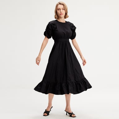 Trapeze Dress With Puffed Sleeves
