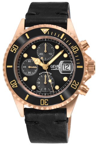 Gevril Mens Wall Street Bronce Blk Lacca Dial Blk Bisel de cerámica Correa de cuero negra italiana genuina hecha a mano