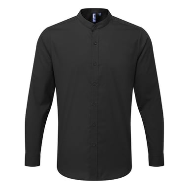Premier Mens Banded Collar Long-Sleeved Formal Shirt (Black)