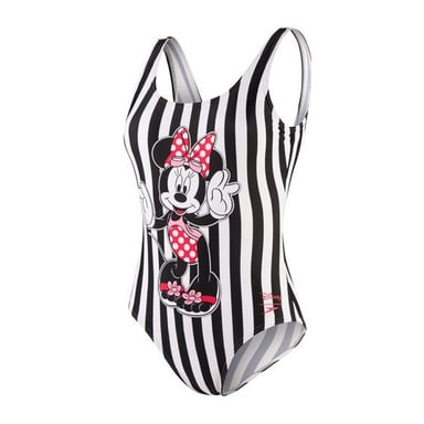 Traje de baño para mujer Speedo negro/blanco Minnie Mouse con espalda en U