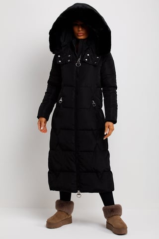 Jess Women’s Long Puffer Coat with Faux Fur Hood & Zip Pockets