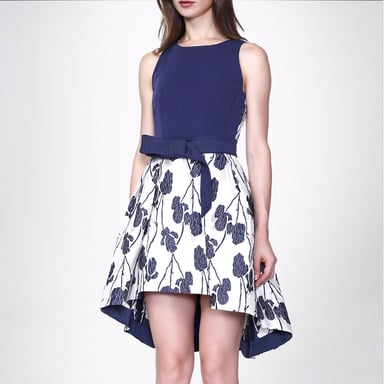 Flower jacquard skater dress and added belt