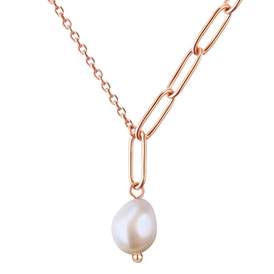 Necklace stainless steel rose gold freshwater cultured pearl white Valero Pearls